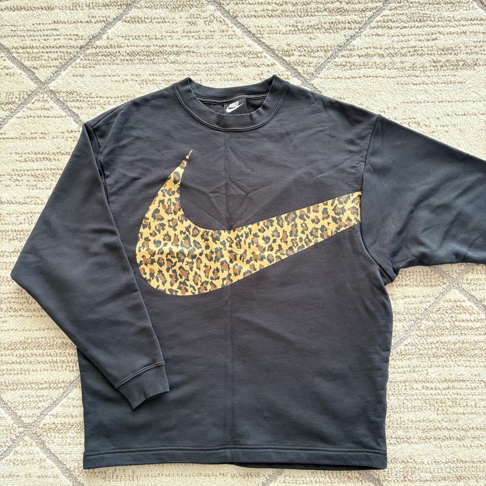 Nike Black Sweatshirt with Leopard Print Swoosh